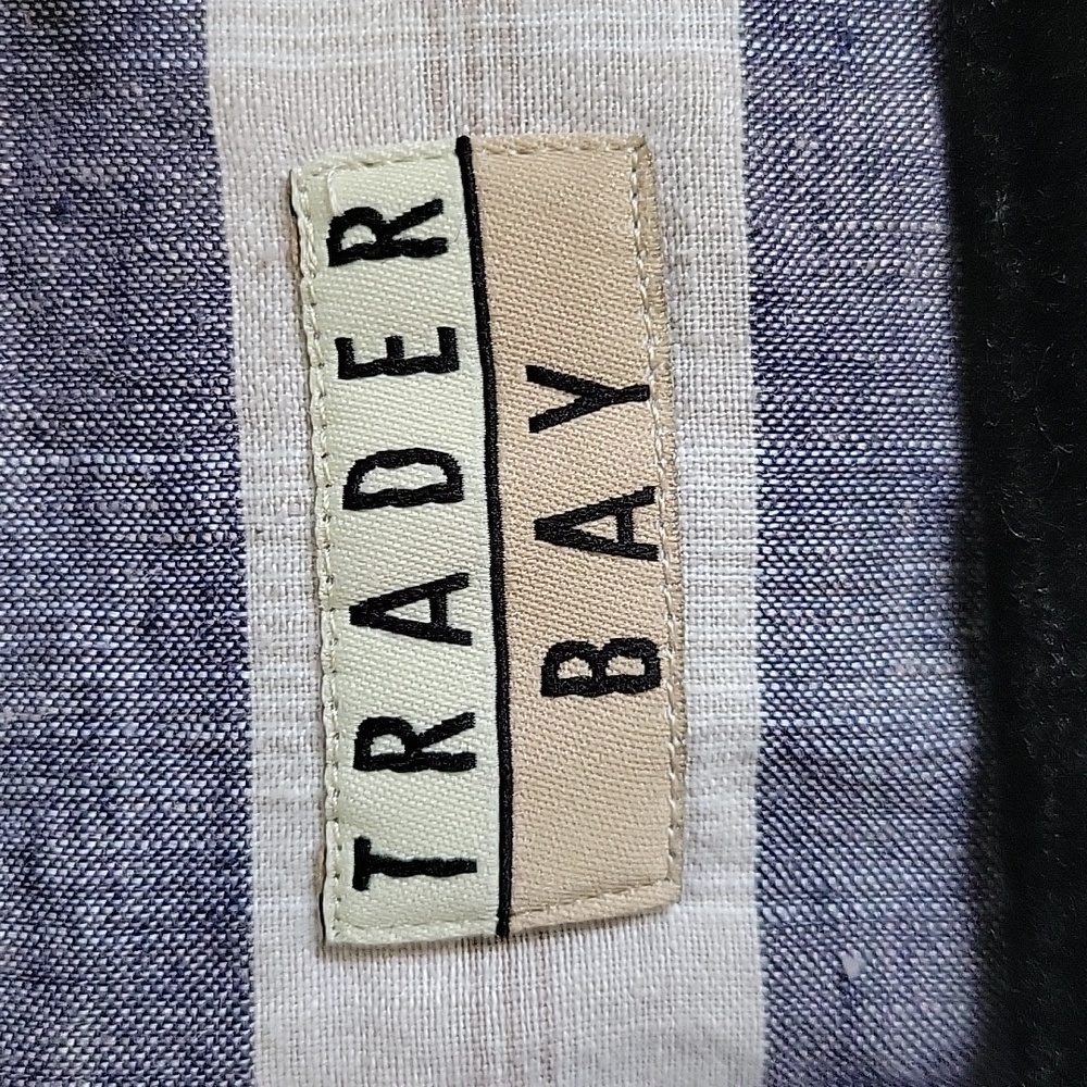 Trader Bay Linen Blend Striped Button Up Blue White Short Sleeve Mens Shirt 3XL - Picture 4 of 8
